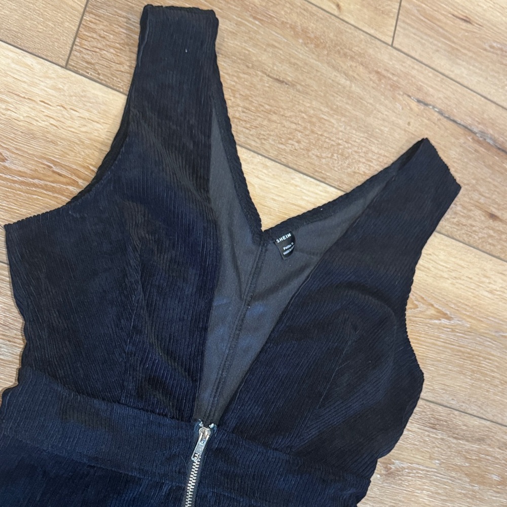 Elegant Black Zipper corduroy Dress SHEIN Small petite - Picture 4 of 7